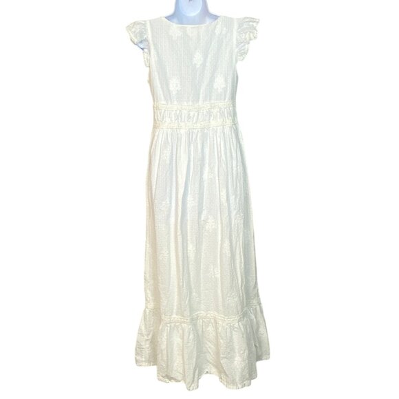 Rachel Zoe White Eyelet Lace Maxi Dress W/ Ruffle Sleeves & Button Front Size 4 - Picture 2 of 11